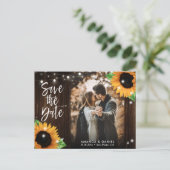 Carte Postale Faire-part Tournesol Rustique En Bois Enregistrer La Date Pho (Debout devant)