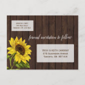 Carte Postale Faire-part Tournesol rustique Enregistrer la date (Dos)