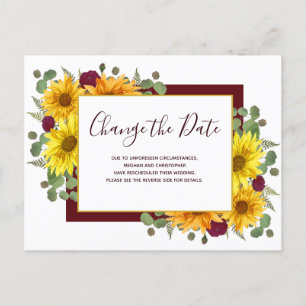Carte Postale Faire-part Tournesol rustique Rouge Roses Mariage Modifier la