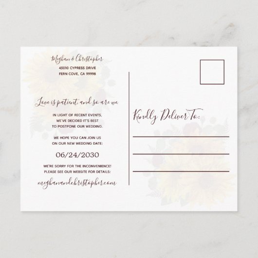 Carte Postale Faire-part Tournesol rustique Rouge Roses Mariage Modifier la (Dos)