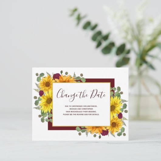 Carte Postale Faire-part Tournesol rustique Rouge Roses Mariage Modifier la (Debout devant)