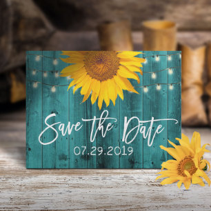 Carte Postale Faire-part Tournesol rustique Turquoise mariage de la grange