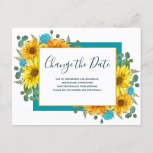 Carte Postale Faire-part Tournesol rustique Turquoise Mariage de Rose Modif