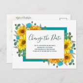 Carte Postale Faire-part Tournesol rustique Turquoise Mariage de Rose Modif (Devant / Derrière)