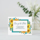 Carte Postale Faire-part Tournesol rustique Turquoise Mariage de Rose Modif (Debout devant)
