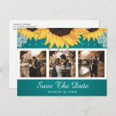 Carte Postale Faire-part Tournesol Rustique Turquoise Photo Mariage Enregis (Devant / Derrière)