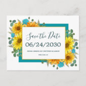 Carte Postale Faire-part Tournesol rustique Turquoise Roses mariage Enregis (Devant)