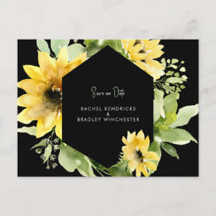 Carte Postale Faire-part Tournesol Sauvez notre date Mariage noir Announ no