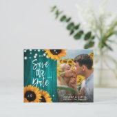 Carte Postale Faire-part Tournesol Turquoise Rustique Enregistrer La Date P (Debout devant)