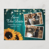 Carte Postale Faire-part Tournesol Turquoise Rustique Enregistrer La Date P (Devant)