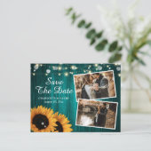 Carte Postale Faire-part Tournesol Turquoise Rustique Enregistrer La Date P (Debout devant)