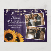 Carte Postale Faire-part Tournesol violet rustique Enregistrer la photo Dat (Devant)