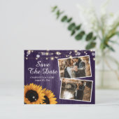 Carte Postale Faire-part Tournesol violet rustique Enregistrer la photo Dat (Debout devant)