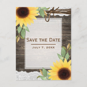 Carte Postale Faire-part Tournesols Bois Rustique Dentelle Campagne Enregis