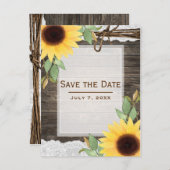 Carte Postale Faire-part Tournesols Bois Rustique Dentelle Campagne Save th (Devant / Derrière)