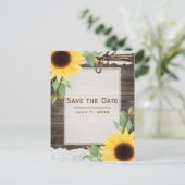 Carte Postale Faire-part Tournesols Bois Rustique Dentelle Campagne Save th (Debout devant)