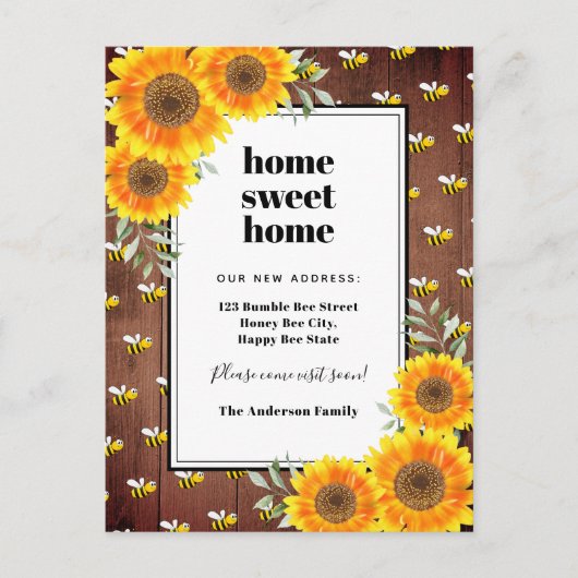 Carte Postale Faire-part Tournesols bourdonnement rustique abeilles nouvell (Devant)