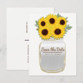 Carte Postale Faire-part Tournesols dans un bocal Mason Rustique Chic Save  (Devant / Derrière)