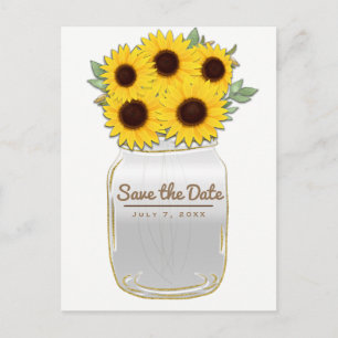 Carte Postale Faire-part Tournesols en pot Mason Rustique Chic Enregistrez 