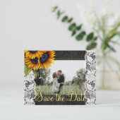 Carte Postale Faire-part Tournesols grange rustique bois sauver la date mar (Debout devant)