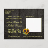 Carte Postale Faire-part Tournesols grange rustique bois sauver la date mar (Dos)