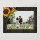 Carte Postale Faire-part Tournesols grange rustique bois sauver la date mar (Devant)