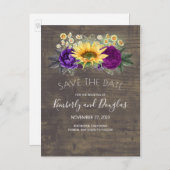 Carte Postale Faire-part Tournesols & Rose Violette Automne Enregistrer La (Devant / Derrière)