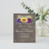 Carte Postale Faire-part Tournesols & Rose Violette Automne Enregistrer La (Debout devant)