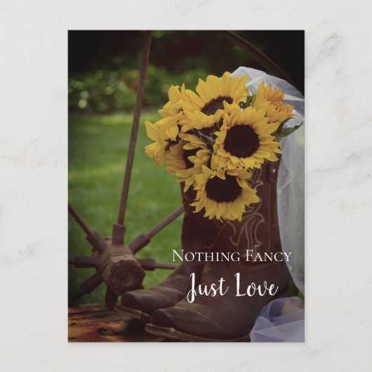 Carte Postale Faire-part Tournesols rustiques et bottes de cowboy Sauvez la (Devant)