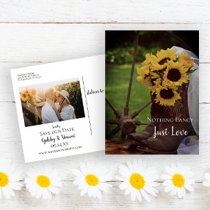 Carte Postale Faire-part Tournesols rustiques et bottes de cowboy Sauvez la