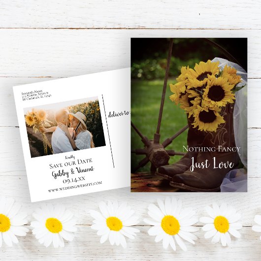 Carte Postale Faire-part Tournesols rustiques et bottes de cowboy Sauvez la