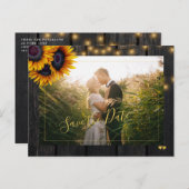 Carte Postale Faire-part Tournesols rustiques grange bois économisez la dat (Devant / Derrière)