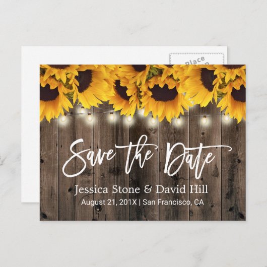 Carte Postale Faire-part Tournesols Rustiques Mariage Champêtre Enregistrer (Devant / Derrière)