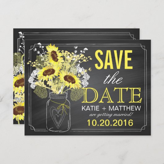 Carte Postale Faire-part Tournesols sur tableau noir Moderne Rustique Écono (Devant / Derrière)