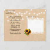 Carte Postale Faire-part Tournesols toile de jute rustique dentelle mariage (Dos)