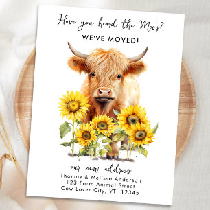 Carte Postale Faire-part Tournesols Vache Highland Mignonne Nouvel Adresse