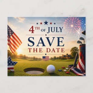 Carte Postale Faire-part Tournoi de golf Save the date avec le drapeau des