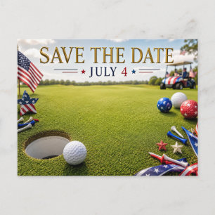 Carte Postale Faire-part Tournoi de golf Save the date avec le drapeau des