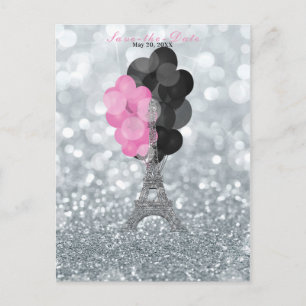 Carte Postale Faire-part Tours Eiffel en Ballons Pailletés Argentés Enregis