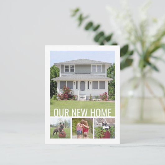 Carte Postale Faire-part Tout texte Changement d'adresse 5 Collage de photo (Debout devant)