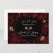 Carte Postale Faire-part Toutes les roses et crânes rouges Flore foncée Enr (Devant / Derrière)