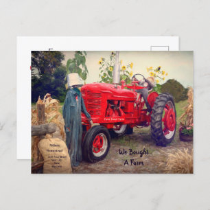 Carte Postale Faire-part Tracteur agricole Red Rustic Pays Nous avons démén