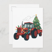 Carte Postale Faire-part Tracteur avec remorque Père Noël Farm Farmer Noël (Devant / Derrière)
