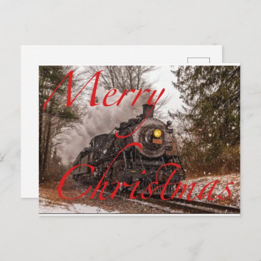 Carte Postale Faire-part Train Dans La Neige Joyeux Noël (Devant / Derrière)