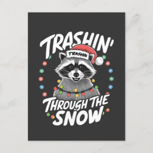 Carte Postale Faire-part Trashing Through the Snow Funny Raccoon Christmas