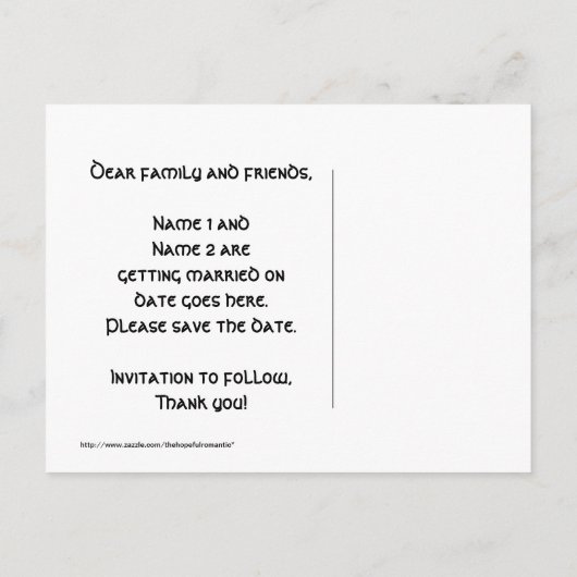 Carte Postale Faire-part Trèfle sauve la date (Dos)