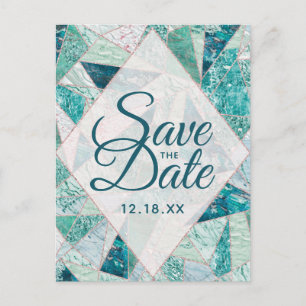 Carte Postale Faire-part Triangles en mosaïque turquoise Enregistrer la dat