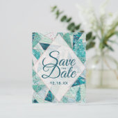Carte Postale Faire-part Triangles en mosaïque turquoise Enregistrer la dat (Debout devant)