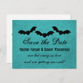 Carte Postale Faire-part Trio de chauves-souris Halloween Enregistrer la da (Devant / Derrière)