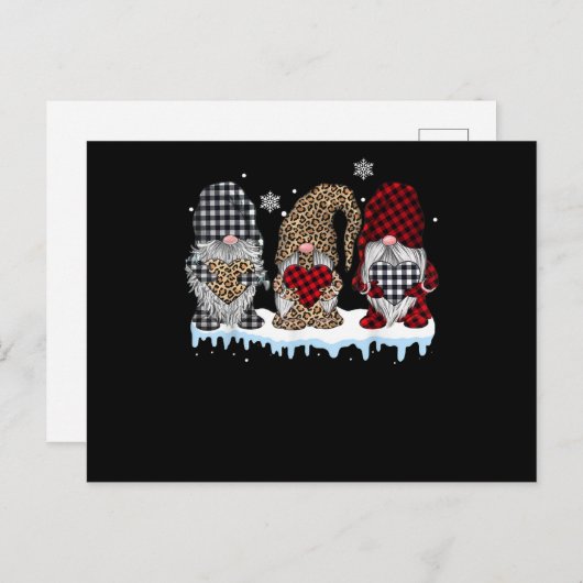 Carte Postale Faire-part Trois Gnomes En Vichy Léopard Buffle Noël (Devant / Derrière)